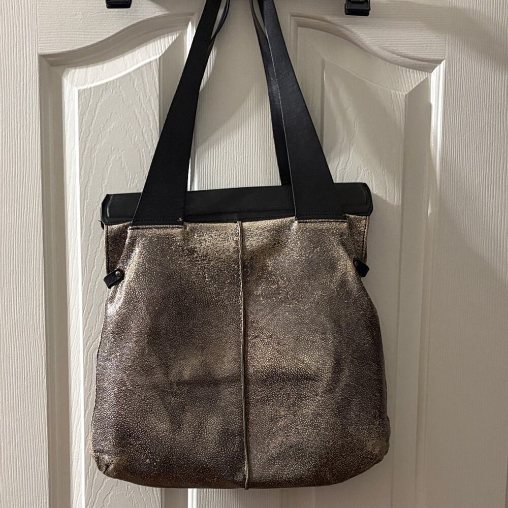 Vin Baker Soft Leather Tote with Magnet Closure and Black Leather Straps